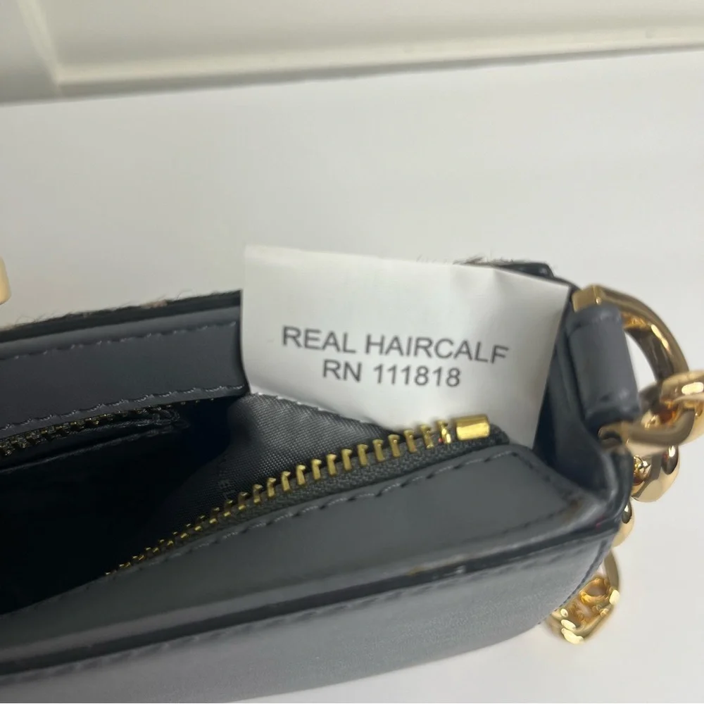 Michael Kors Carmen Small Gray Leather Leopard Haircalf Pouchette Handbag Purse - Picture 9 of 9